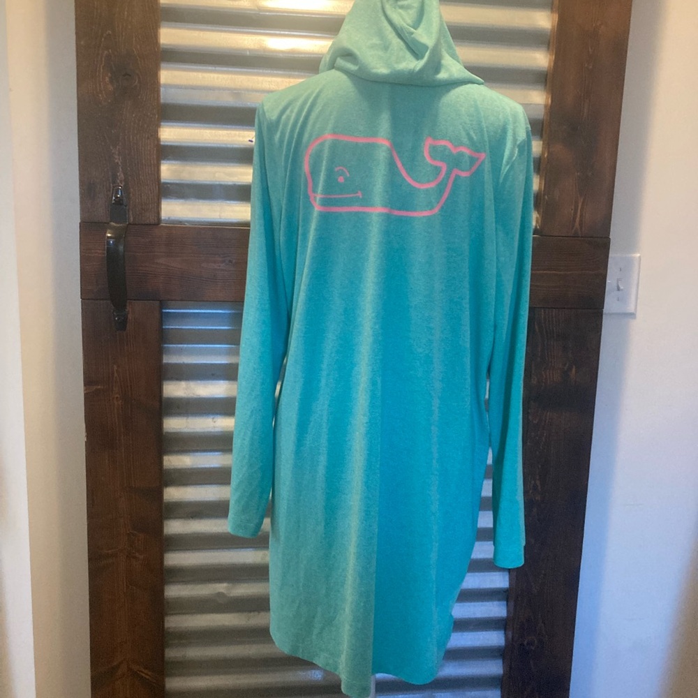 Vineyard Vines Teal Long Sleeve  tee Dress with hood size xl like new